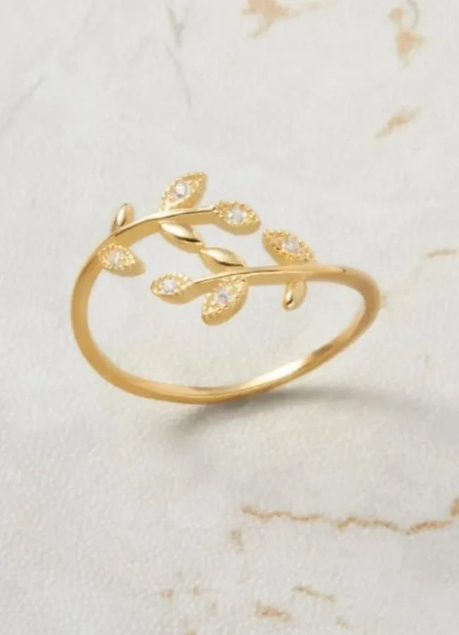 Adjustable Silver Crystal Leaf Ring for Women Party Wedding Minimalist Jewelry