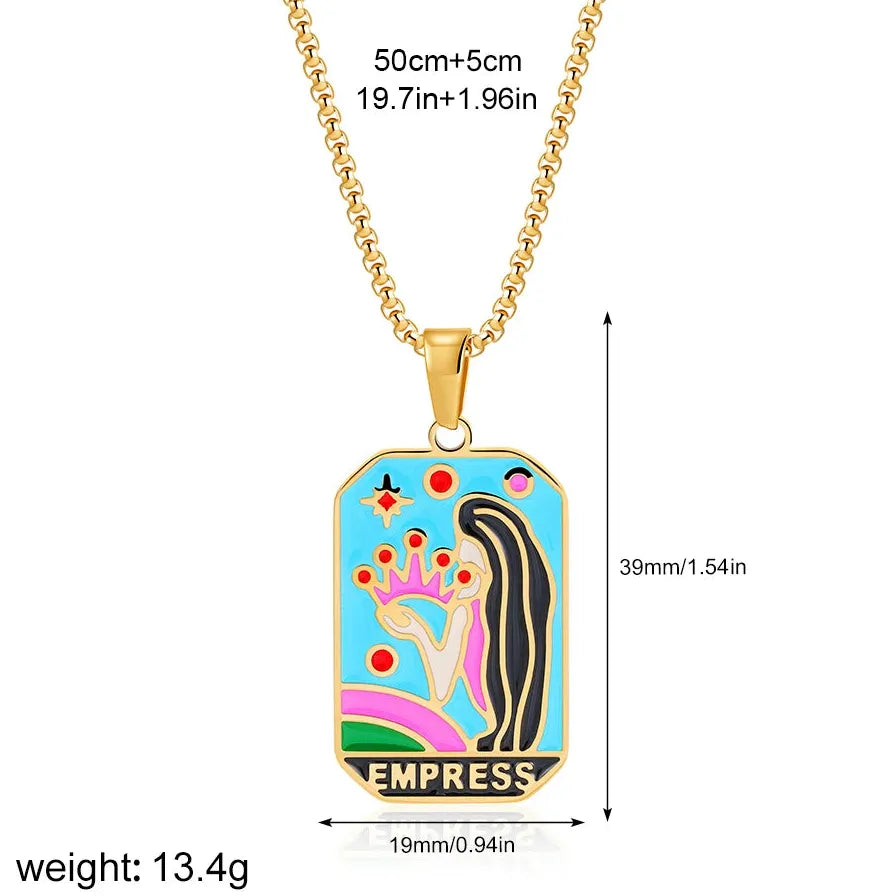Vintage Gold Plated Stainless Steel Tarot Card Pendant Necklace for Women Punk