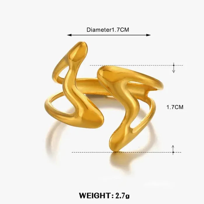 Wide Stainless Steel Geometric Ring for Women Gold Tone Jewelry Gift