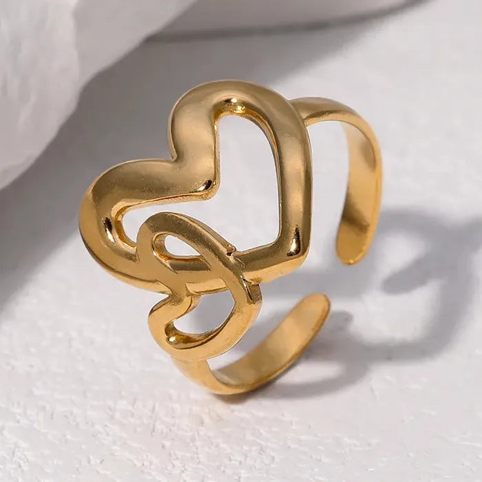 Adjustable Stainless Steel Open Heart Ring for Women Men Romantic Gift Jewelry