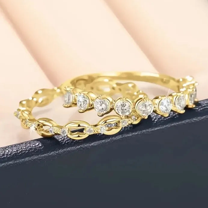 Elegant Trendy Cubic Zirconia Brass Rings Set for Women Party Jewelry