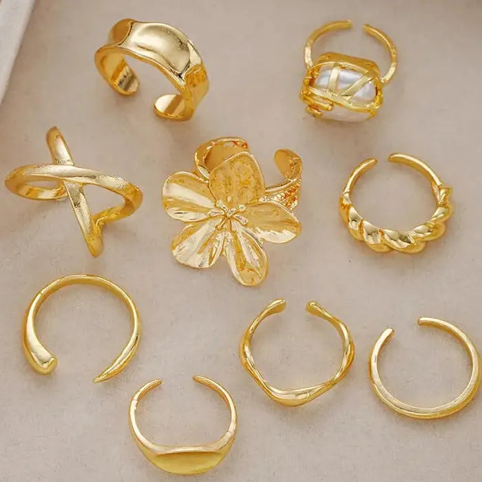 9Pcs Gold Irregular Bohemian Metal Rings for Women Holiday Jewelry Set Vintage Gothic Y2K