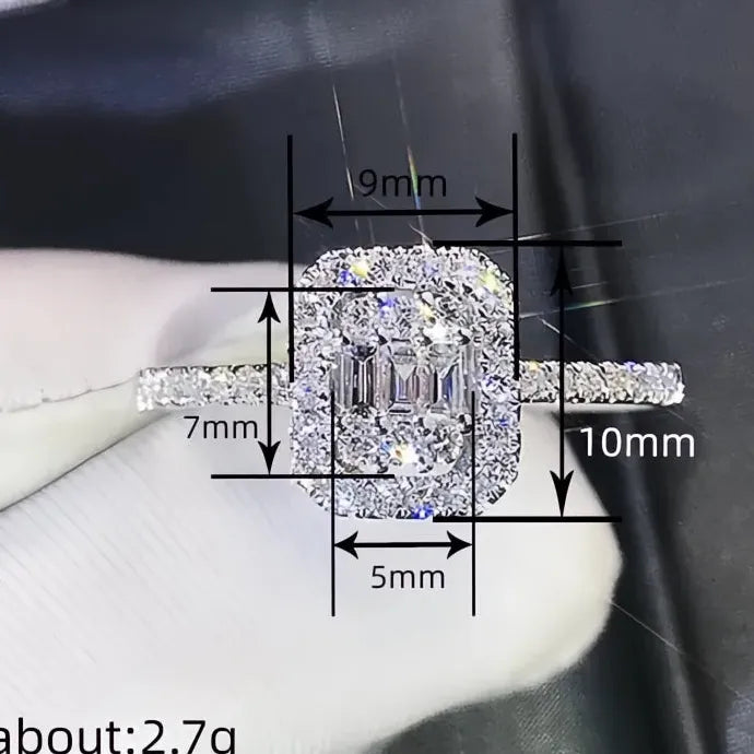 Silver Cubic Zirconia Women’s Wedding Engagement Ring Brass Geometric Design