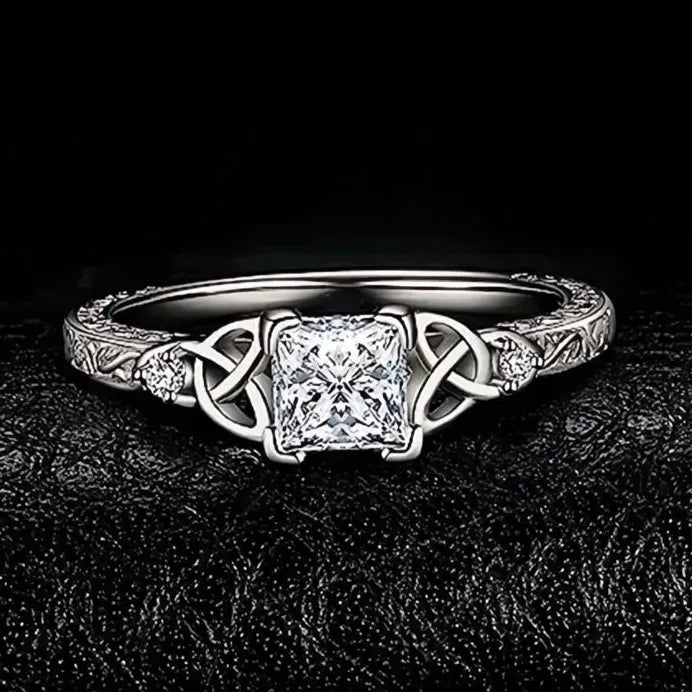 Nobel Princess Geometric Cubic Zirconia Wedding Band Ring for Women