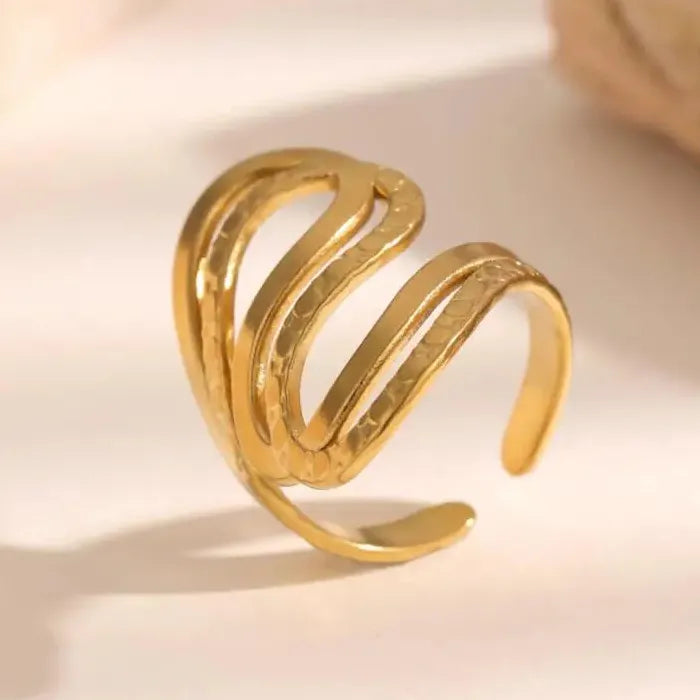 Adjustable Stainless Steel Hollow Snake Ring Twisted Lines Unisex Jewelry