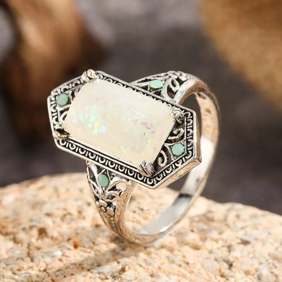 Vintage-Inspired Square Cut Cubic Zirconia Ring Zinc Alloy for Men Women