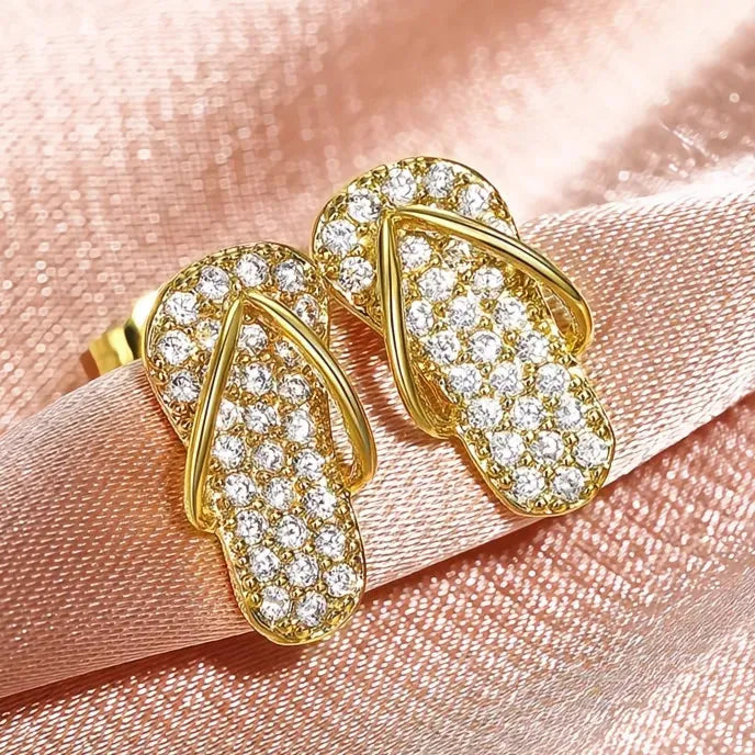 Trendy Geometric Slipper Stud Earrings for Women with Copper Alloy & Cubic Zirconia