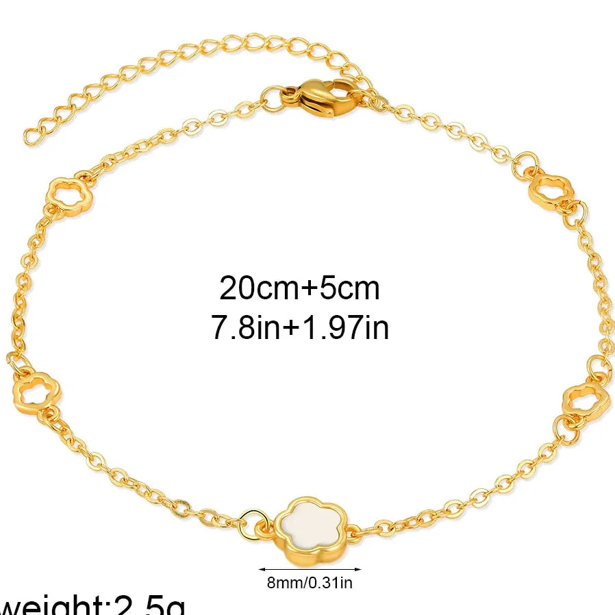 White Shell Opal Mini Flower Bracelet Stainless Steel 18K Gold Plated Adjustable Charm