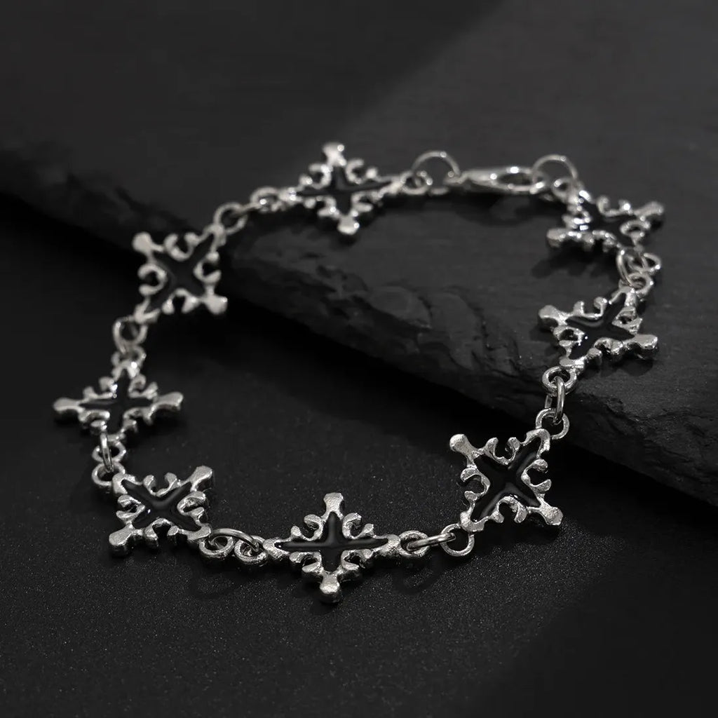 Punk Black Drip Oil Cross Chain Bracelet Unisex Hip Hop Fashion Jewelry
