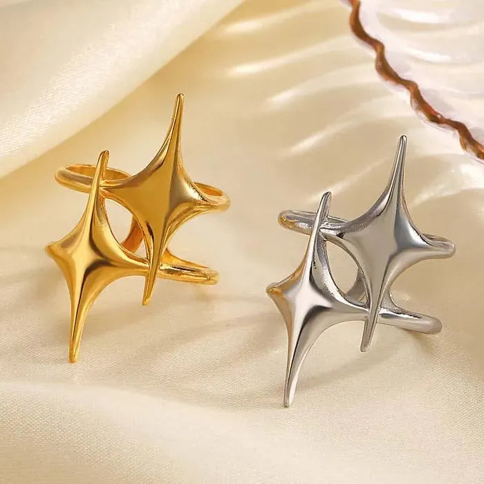 Adjustable Stainless Steel Star Ring for Women Gold Color Punk Jewelry Gift