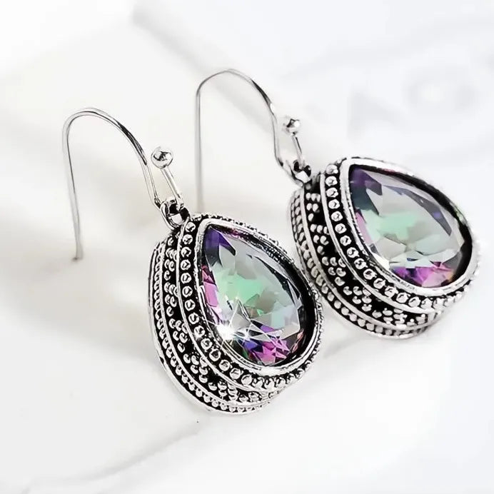 Vintage Geometric Multi-colored Cubic Zirconia Dangle Earrings for Women