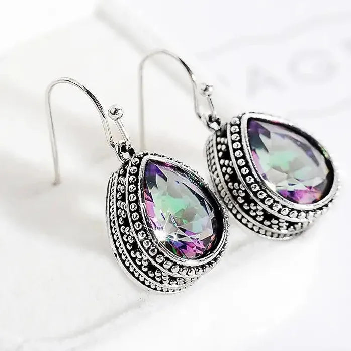 Vintage Geometric Multi-colored Cubic Zirconia Drop Earrings for Women