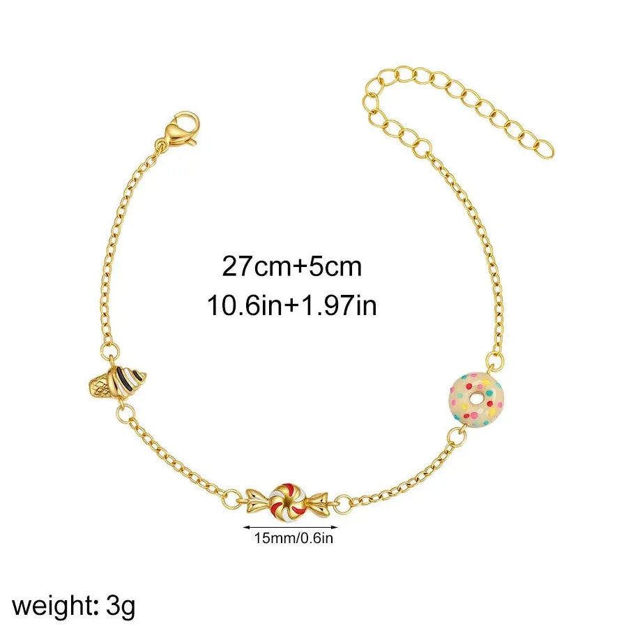 18K Gold Plated Donuts Ice Cream Charm Bracelet Hypoallergenic Jewelry Gift 2025