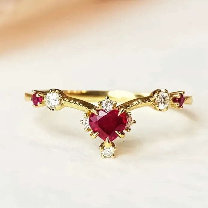 Geometric Cubic Zirconia Wedding Band Ring for Women Red Heart Gift