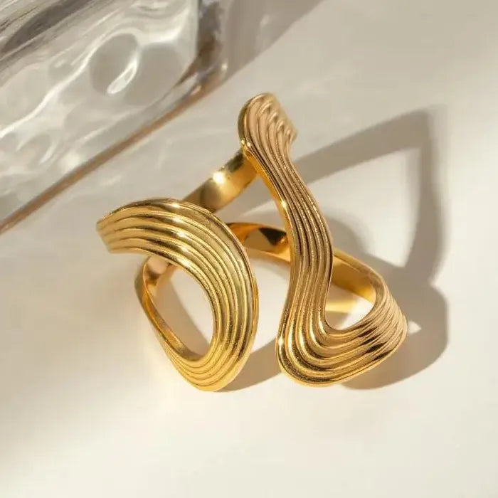 Minimalist Stainless Steel Double Layer S-Shaped Waterproof Ring for Women Jewelry