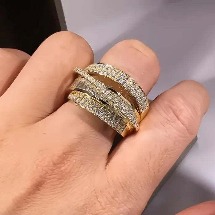 Gold Geometric Wedding Ring Women Cubic Zirconia Sparkling Jewelry