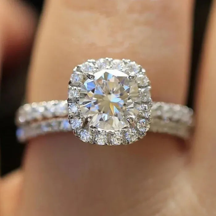 Silver CZ Round Square Rings for Women Elegant Engagement Wedding Party Jewelry
