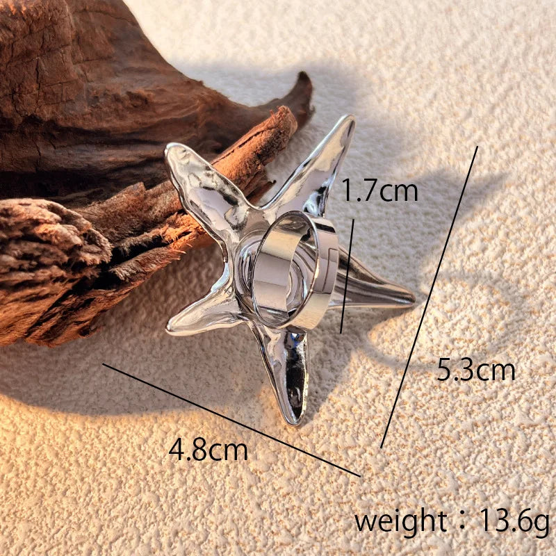 18k Gold Plated Oversize Two-Color Starfish Ring for Women Trendy Jewelry