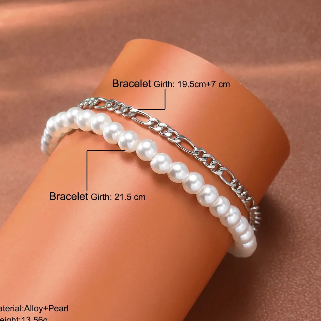 Handmade Classic Figaro Imitation Pearl Chain Bracelet for Women Jewelry Gift