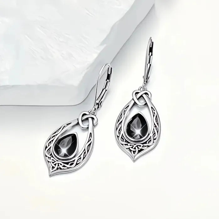Elegant Women Silver Black Pear CZ Drop Earrings for Wedding Engagement