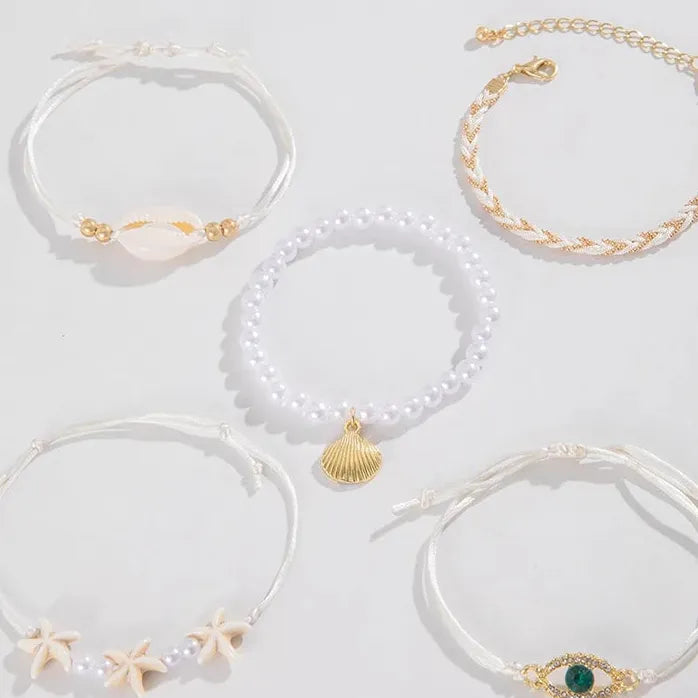 5Pcs Bohemian Starfish Shell Beaded Bracelets for Women Girls Jewelry Set
