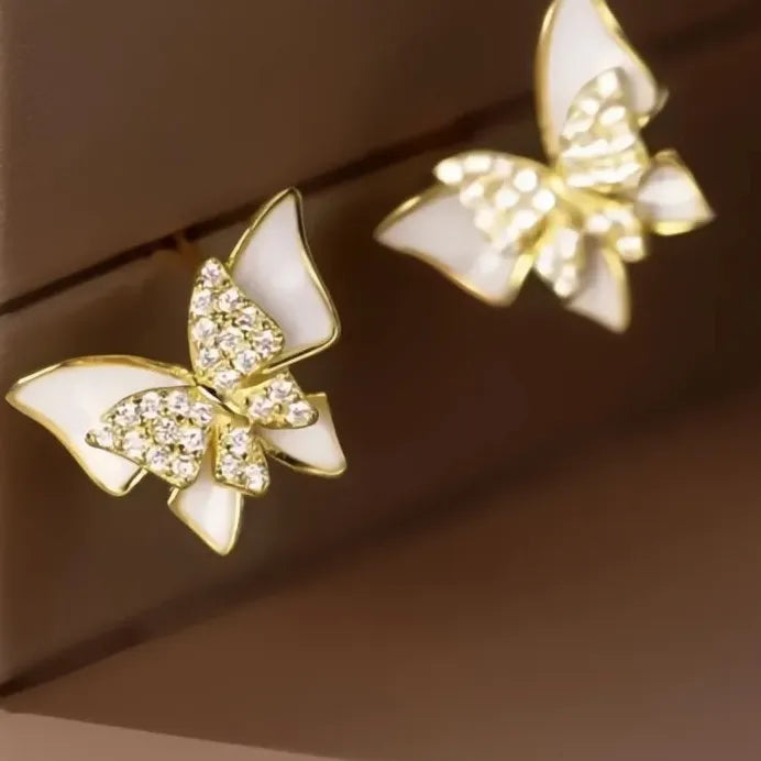 Elegant Butterfly Women Stud Earrings Cubic Zirconia Insect Jewelry