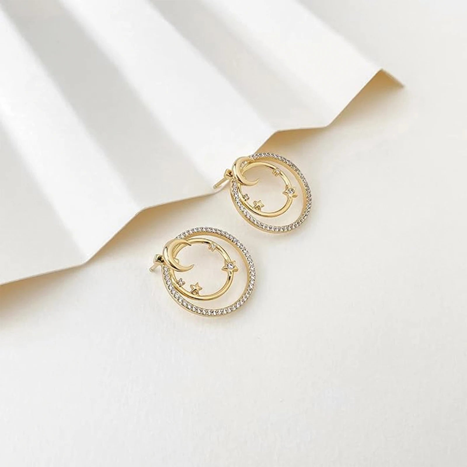 925 Sterling Silver Double Circle Stud Earrings – Synthetic Zirconia Unisex Men Women