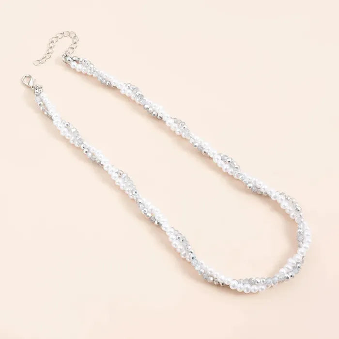 Vintage Pearl Crystal Drop Earrings and Necklace Set for Women Zinc Alloy