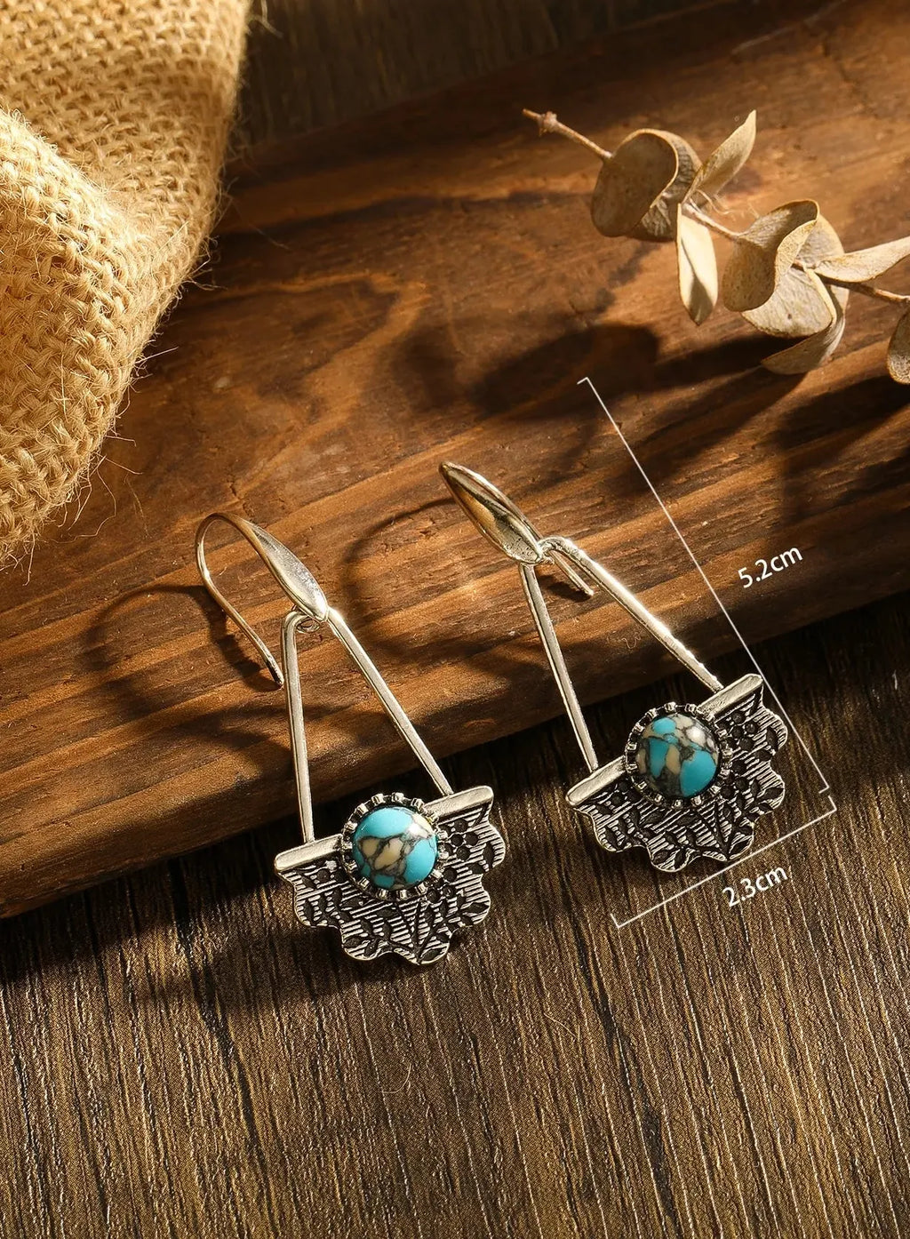 Retro Silver Zinc Alloy Earrings Set with Synthetic Gemstone Pendant for Women