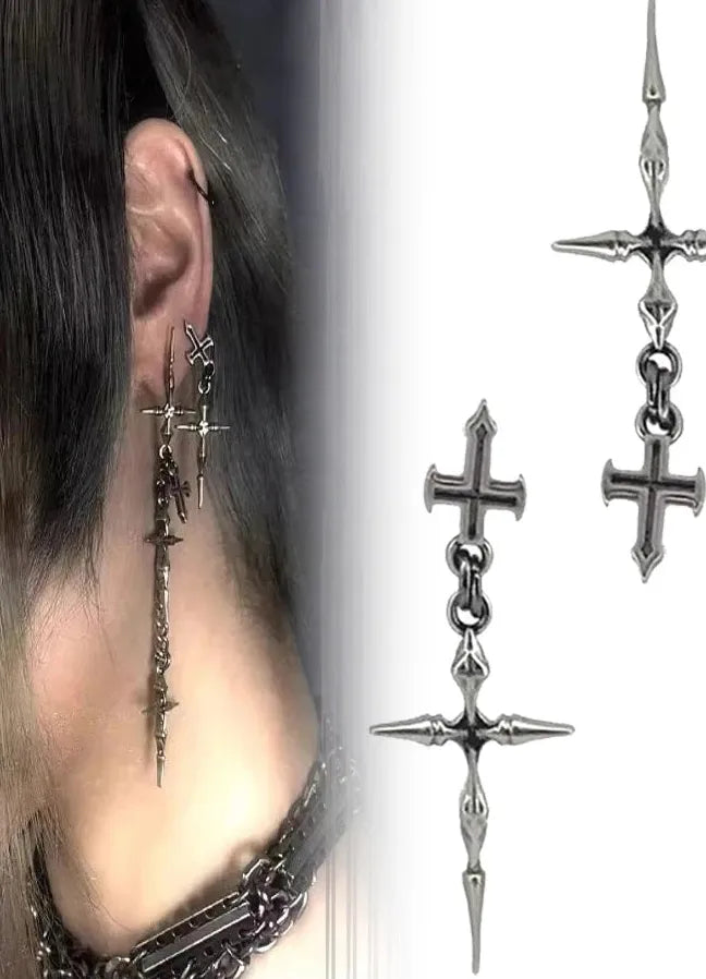Copper Cross Patchwork Earrings Neo-Gothic Unisex Jewelry Gift Statement