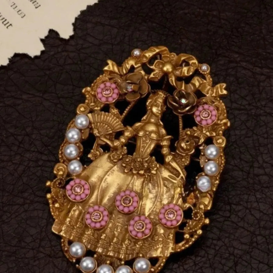 Antique Luxury Openwork Fan Brooch Elegant Princess Gift
