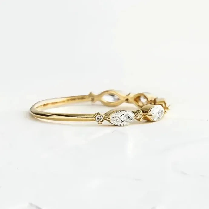 Elegant Thin Marquise Round CZ Cubic Zirconia Brass Wedding Band Ring for Women