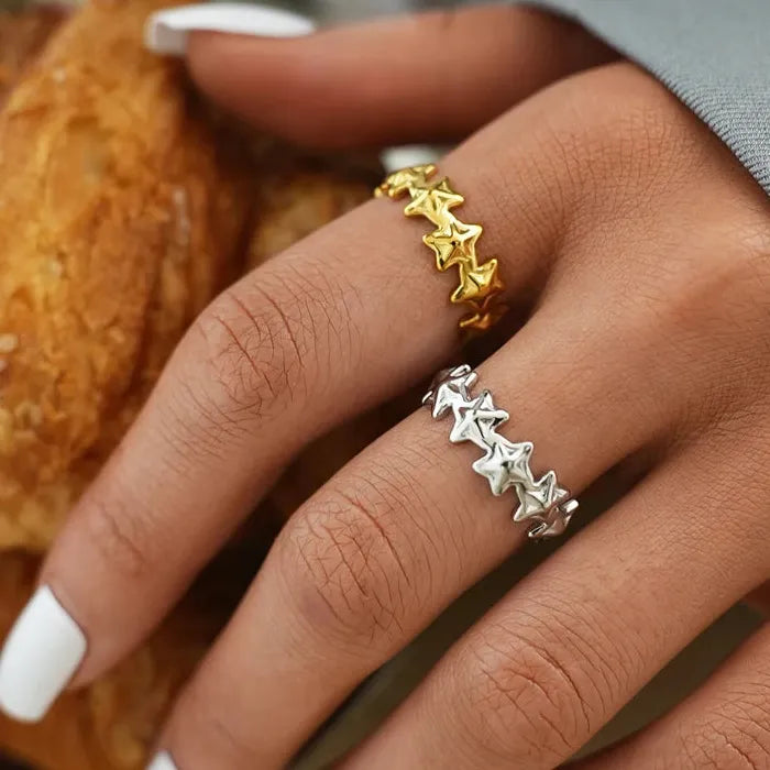 Adjustable Stainless Steel Star Ring for Women Vintage Casual Jewelry Gift