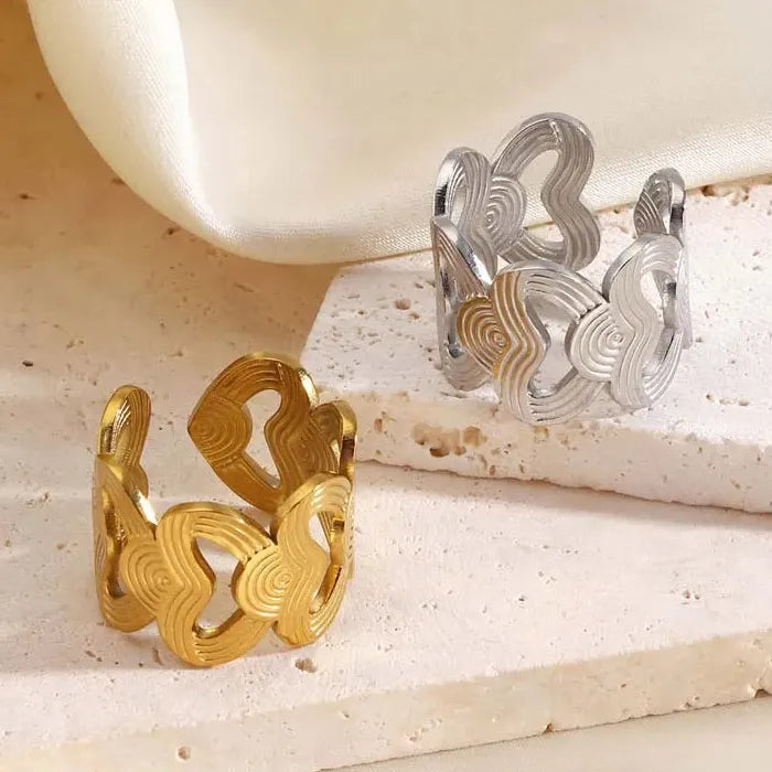 Gold Stainless Steel Heart Ring Women Minimalist Geometric Jewelry Gift Accessory