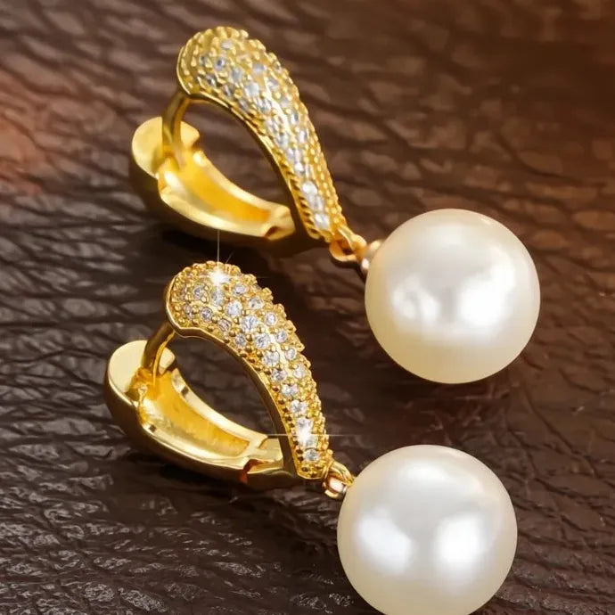 Korean Gold Love Dangle Earrings with Simulated Pearls for Women Copper Alloy