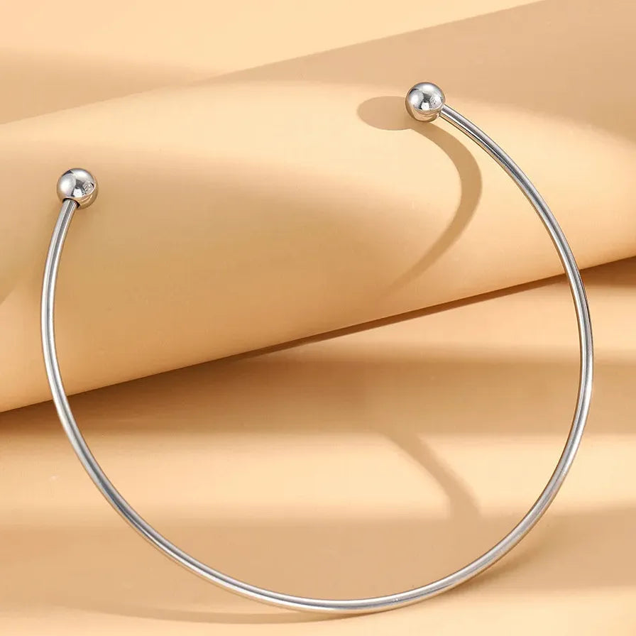 Stainless Steel Solid Ball Necklace Women Punk Silver Adjustable Jewelry Gift