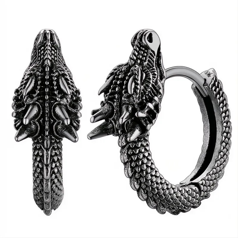 Personality Chinese Dragon Hoop Earrings for Men Women Metal Hip Hop Loong Jewelry