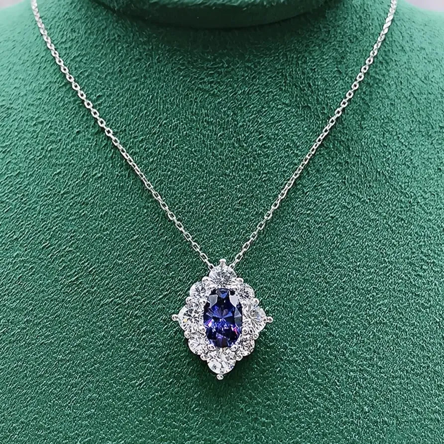 Blue Cubic Zirconia Geometric Pendant Necklace for Women Wedding Jewelry