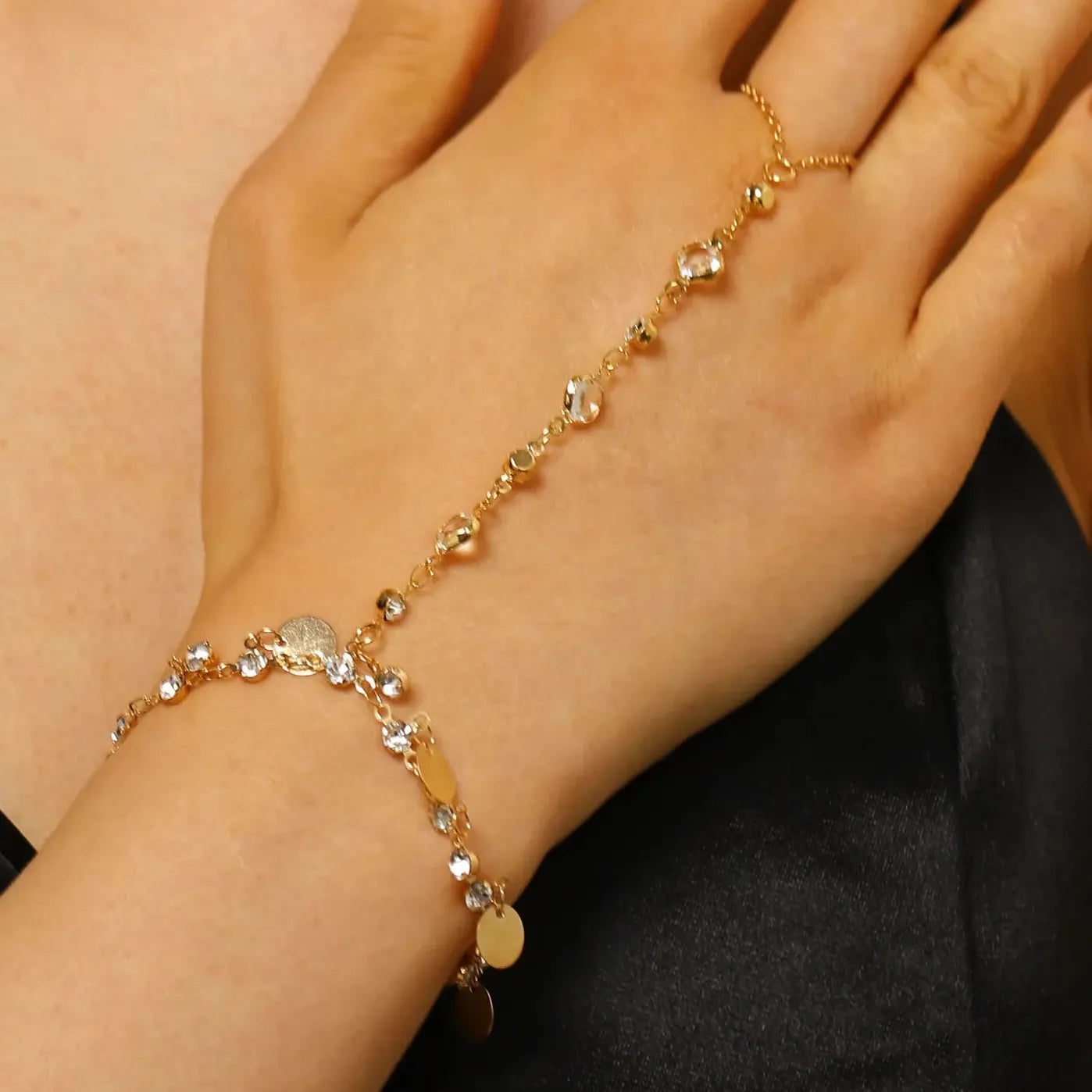 Imitation Zircon Sequin Tassel Beaded Chain Bracelet for Women Jewelry Gift