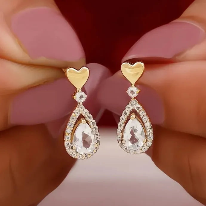 Heart Shape Dangle Earrings with Pear Cut Cubic Zirconia Copper Alloy Jewelry