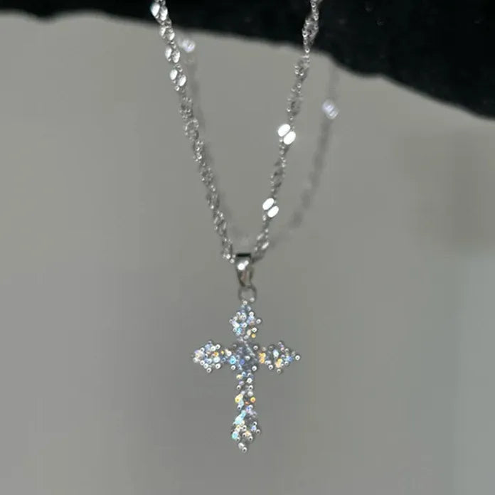 Y2K Geometric Circle Pendant Necklace Zinc Alloy Rhinestone Chain