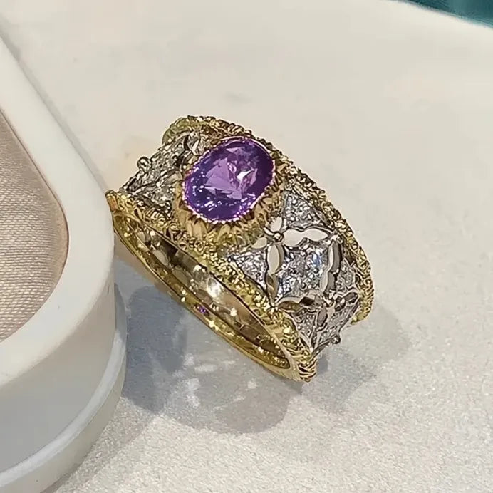 Two Tone Purple CZ Geometric Luxury Trendy Women's Wedding Band Ring