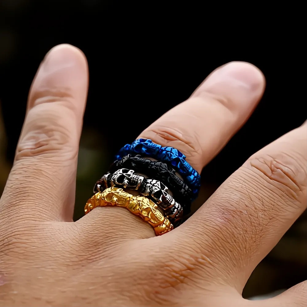 Unique Vintage 316L Stainless Steel Colorful Skull Ring Men Punk Biker Jewelry Gift