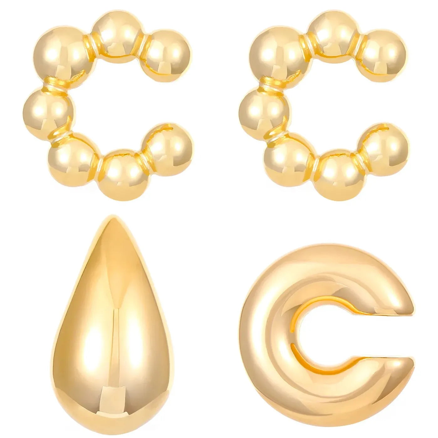 4Pc Vintage Geometric Clip Earrings Women Trendy C Shape Ear Cuff Jewelry
