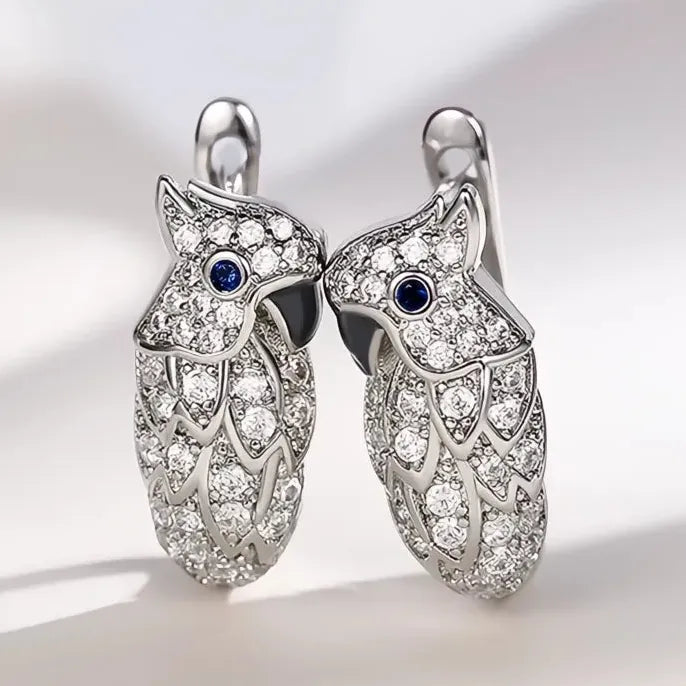 Copper Alloy Owl Hoop Earrings with Cubic Zirconia - Gift for Women