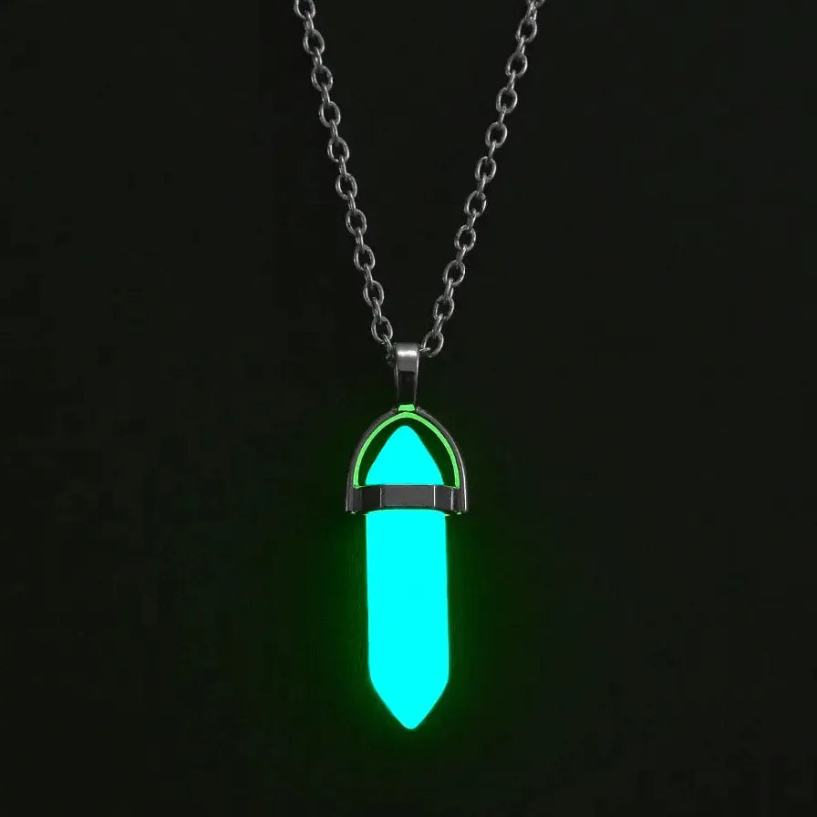 Dark Luminous Hexagonal Stone Necklace Crystal Pendant Gift Jewelry