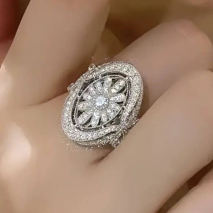 Elegant Hollow Out Brass Cubic Zirconia Women’s Ring for Wedding Party Jewelry