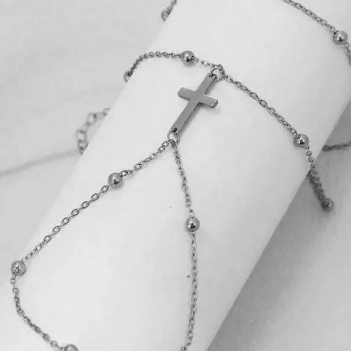 Metal Double Layer Cross Bracelet for Women Adjustable Fashion Jewelry