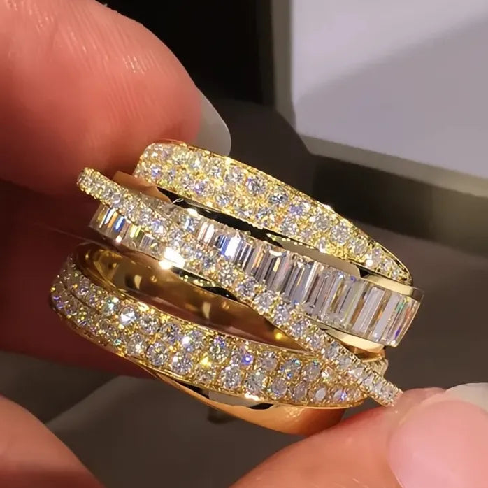 Gold Geometric Wedding Ring Women Cubic Zirconia Sparkling Jewelry