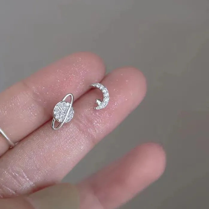 Gradient Blue Planet Rhinestone Fish Tail Earrings for Women Girls Jewelry